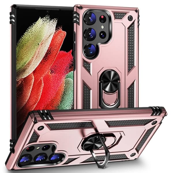 Samsung Galaxy S23 Ultra skal med en metallring - Roséguld