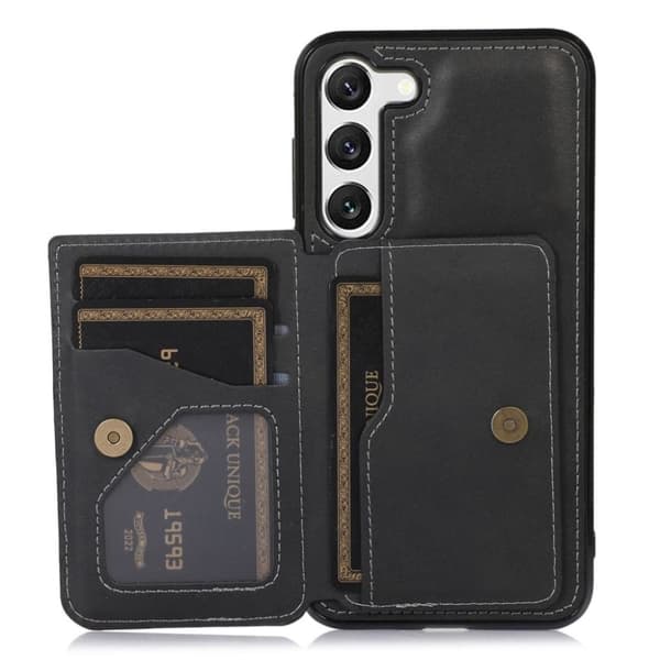 Magnetiskt Samsung Galaxy S23 skal med en plånbok och ett stativ - Svart