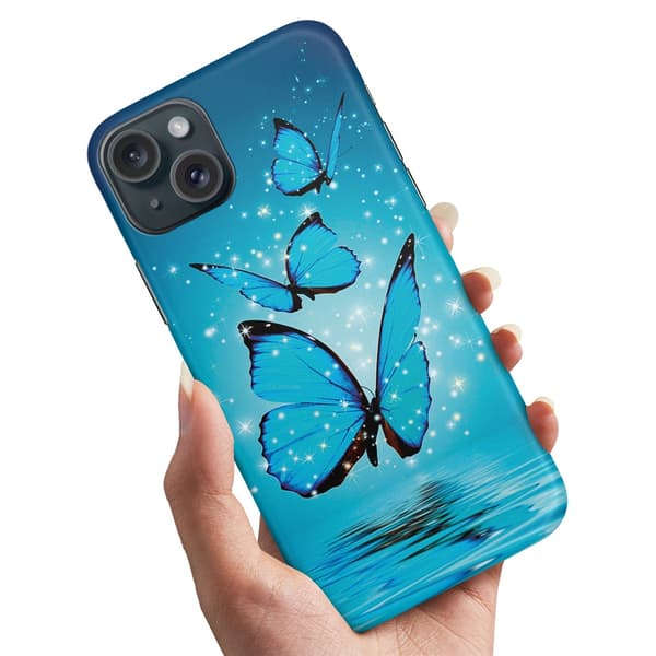 iPhone 15 - Deksel/Mobildeksel Glitrende Sommerfugler