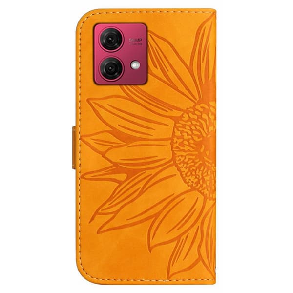 SKALO Motorola Edge 40 Neo 5G Kohokuvioitu Flower PU Nahka Lompakkokotelo - Vaaleanruskea