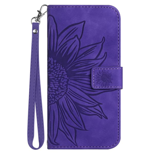 SKALO Motorola Edge 40 Neo 5G Kohokuvioitu Flower PU Nahka Lompakkokotelo - Tumman violetti