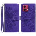 Pikkukuva 1 / 9: SKALO Motorola Edge 40 Neo 5G Kohokuvioitu Flower PU Nahka Lompakkokotelo - Tumman violetti