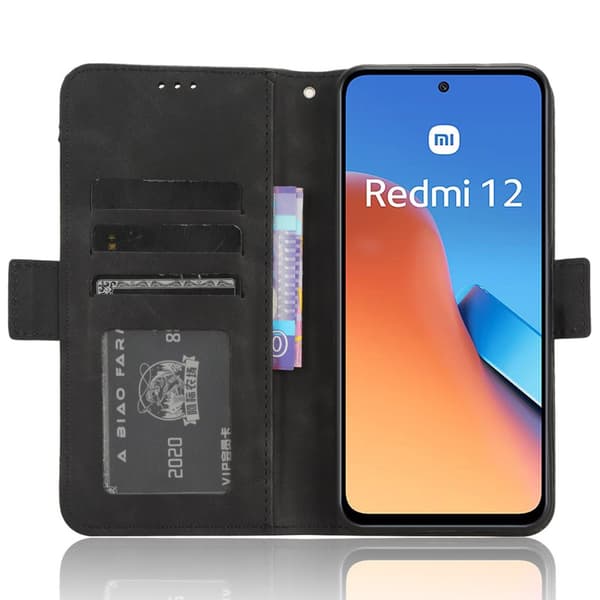 SKALO Xiaomi Redmi 12 4G/5G 6-lokeroa Lompakkokotelo - Musta