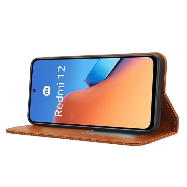 SKALO Xiaomi Redmi 12 4G/5G Kohokuvioitu Premium lompakkokotelo - Ruskea