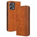 Pikkukuva 1 / 8: SKALO Xiaomi Redmi 12 4G/5G Kohokuvioitu Premium lompakkokotelo - Ruskea