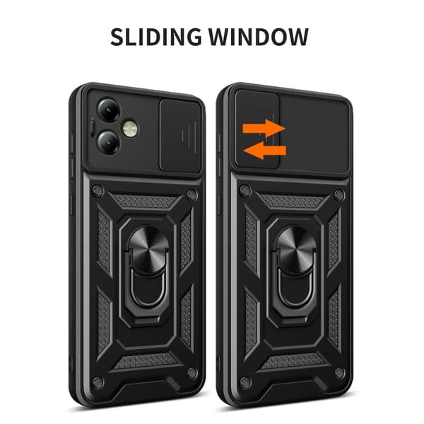 SKALO Motorola Moto G14 Armor Hybrid Metallring Kameraslider - Blå