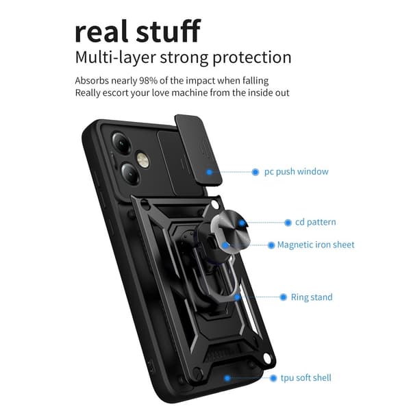 SKALO Motorola Moto G14 Armor hybridi metallirengas kameran liukusäädin - - Ruusukulta