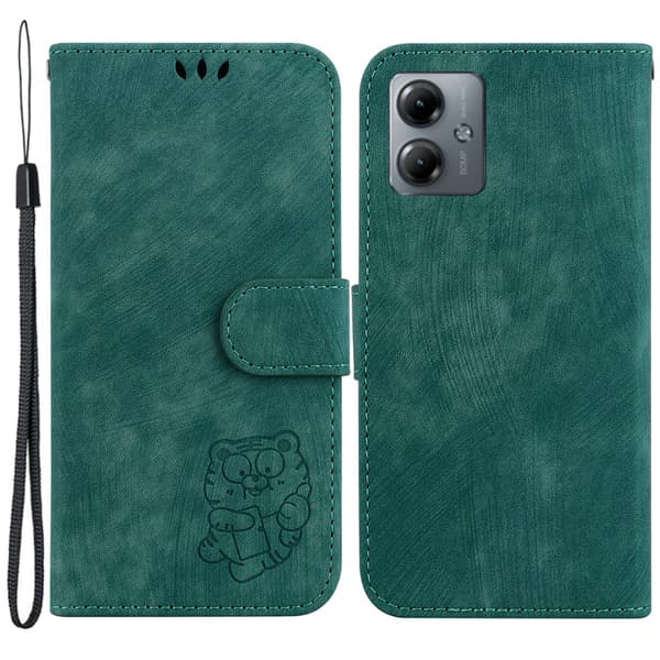 SKALO Motorola Moto G14 Kohokuvioitu tiikerilompakko - Vihreä