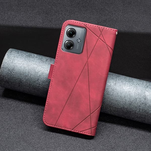 Motorola Moto G14 BINFEN COLOR Kohokuvioitu Lompakkokotelo - Punainen