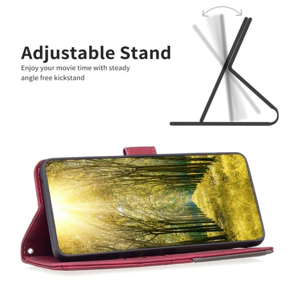 Motorola Moto G14 BINFEN COLOR Kohokuvioitu Lompakkokotelo - Punainen