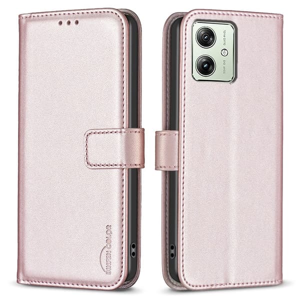 Motorola Moto G54 5G BINFEN COLOR Kohokuvioitu Lompakkokotelo - Ruusukulta