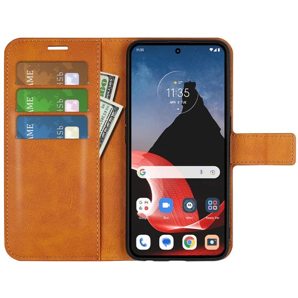 SKALO Motorola ThinkPhone 5G Premium Wallet Flip Cover - Lys brun
