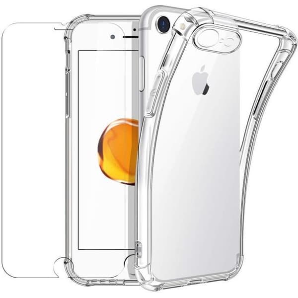 N&amp;T-fodral för iPhone 7/8 (4.7) + [Skärmskydd av härdat glas], genomskinligt mjukt TPU-silikonskydd [Förstärkta hörn]