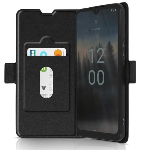 AVIZAR Fodral till Nokia C12 - Wallet Slim Black - Fullständigt skydd - Korthållare - Videostöd
