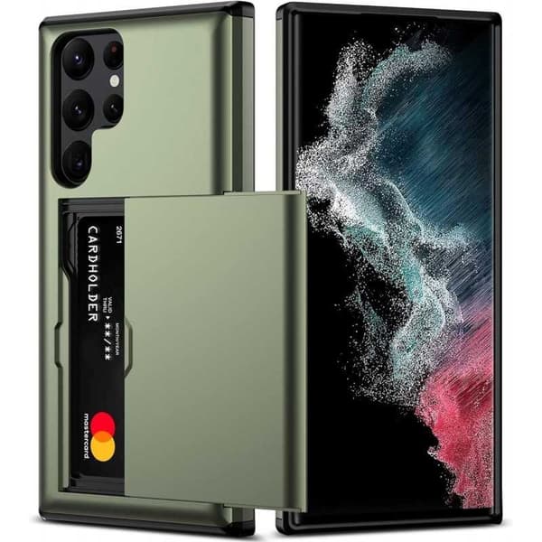 Samsung Galaxy S22 Ultra Stöttåligt Skal Kortfack StreetWise - Grön