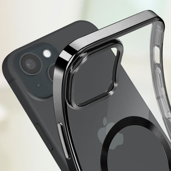 MagSafe Fodral för iPhone 15 Plus Silikon Kameraskydd Svart Chrome Contour
