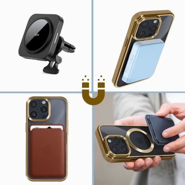 AVIZAR Skyddsfodral för iPhone 15 Pro Max - Gul - Guld Chrome Contour - MagSafe-kompatibel