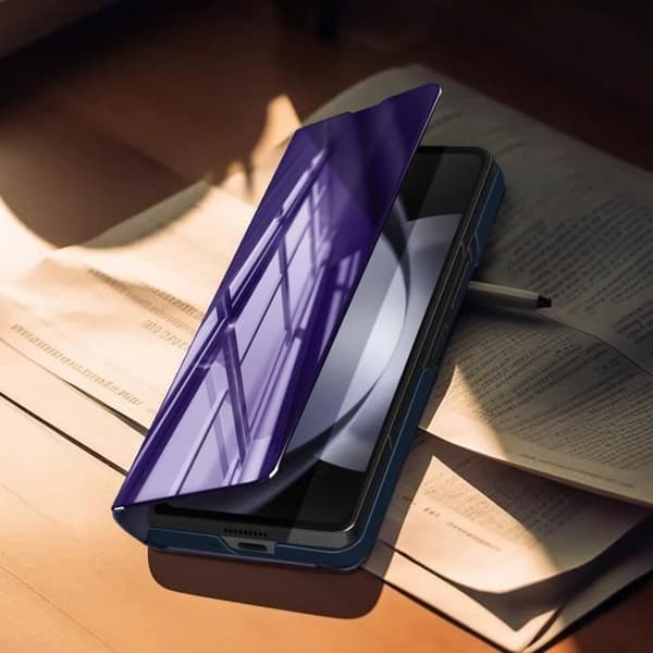 Étui Clear View - AVIZAR - Samsung Galaxy Z Fold 5 - Lila - Spegel Lock - Video Stöd
