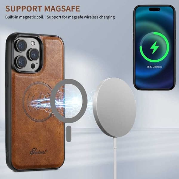 Suteni™ 2-i-1 Magsafe-etui med kortholder iPhone 12/12 Pro - Mørkebrun