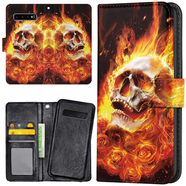 Samsung Galaxy S10 - Lommebok Deksel Burning Skull