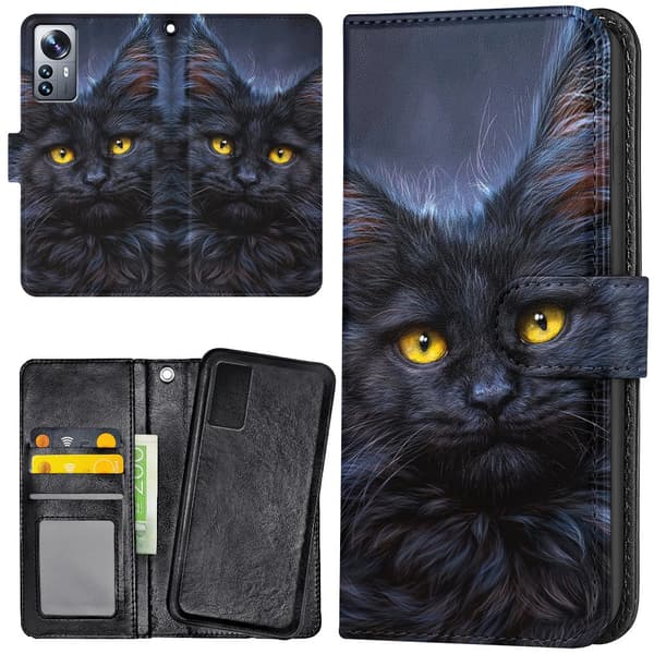Xiaomi 12 Pro - Lommebok Deksel Svart Katt