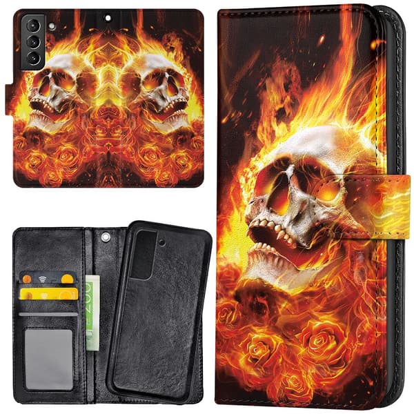 Samsung Galaxy S21 FE 5G - Lommebok Deksel Burning Skull