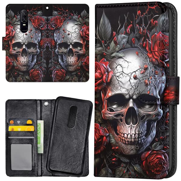 OnePlus 7 - Plånboksfodral/Skal Skull Roses