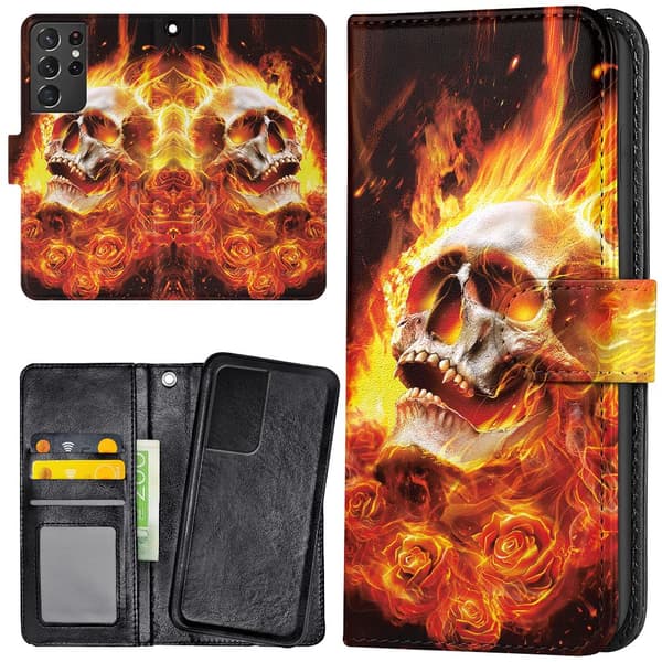 Samsung Galaxy S21 Ultra - Lompakkokotelo/Kuoret Burning Skull
