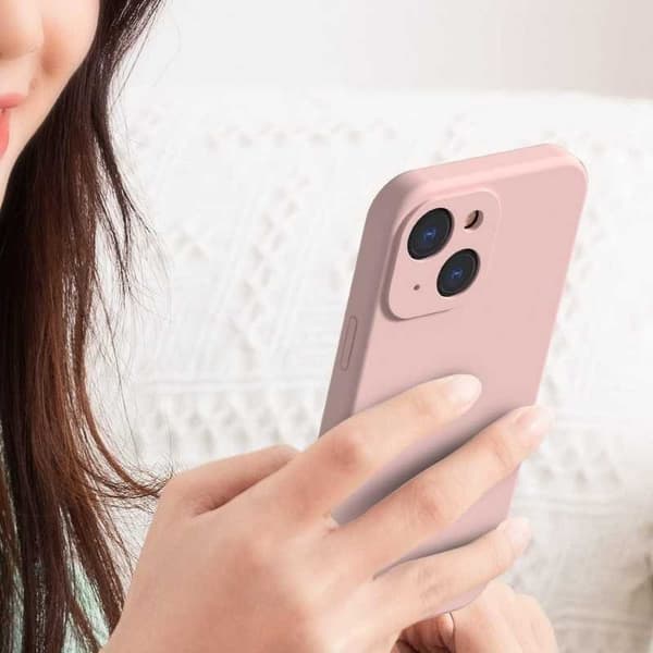 iPhone 15 kumitettu mattapinkki kuoren neste - vaaleanpunainen
