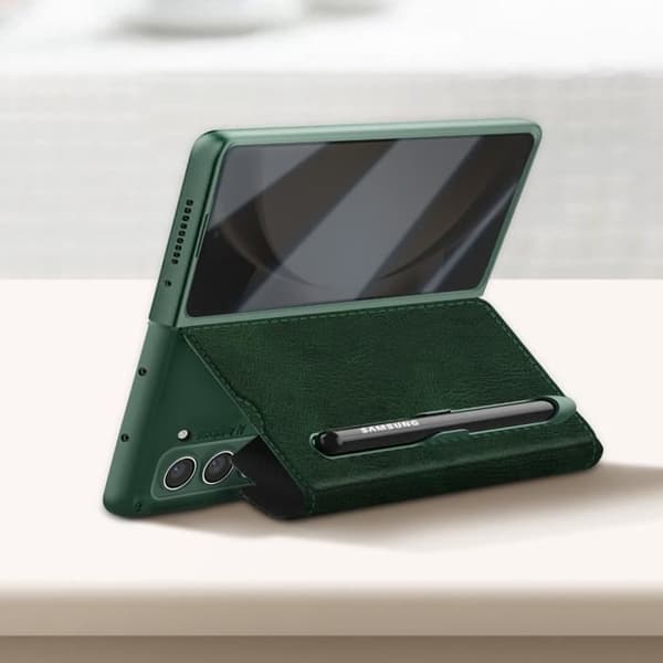 Flip-fodral till Samsung Galaxy Z Fold 5 - AVIZAR - Korthållare och penna - Grön - Stel - Syntet