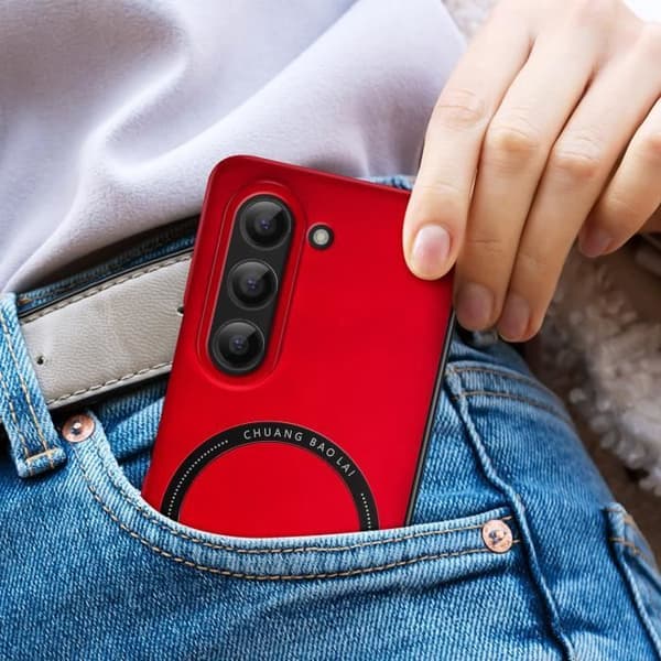 Fodral - AVIZAR - Samsung Galaxy Z Fold 5 - Stel - Röd - Smal design - Magsafe-kompatibel