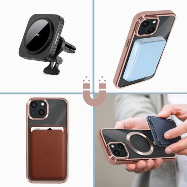 MagSafe-skal - AVIZAR - iPhone 15 - Silikon - Kameraskydd - Rosé Kromkant