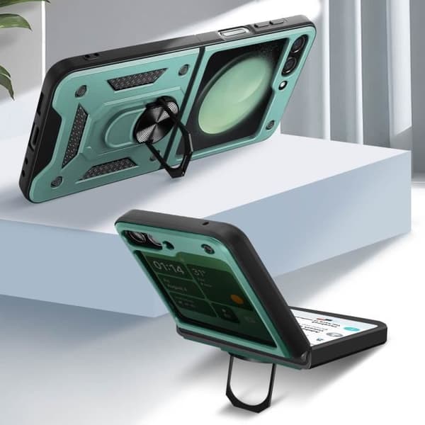 Fodral för Samsung Z Flip 5 Hybrid Slim Metal Ring Stativ ljusgrön