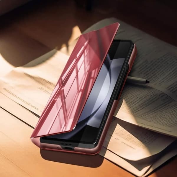 Étui Clear View - AVIZAR - Samsung Galaxy Z Fold 5 - Rosa - Spegel effekt - Transparent lock