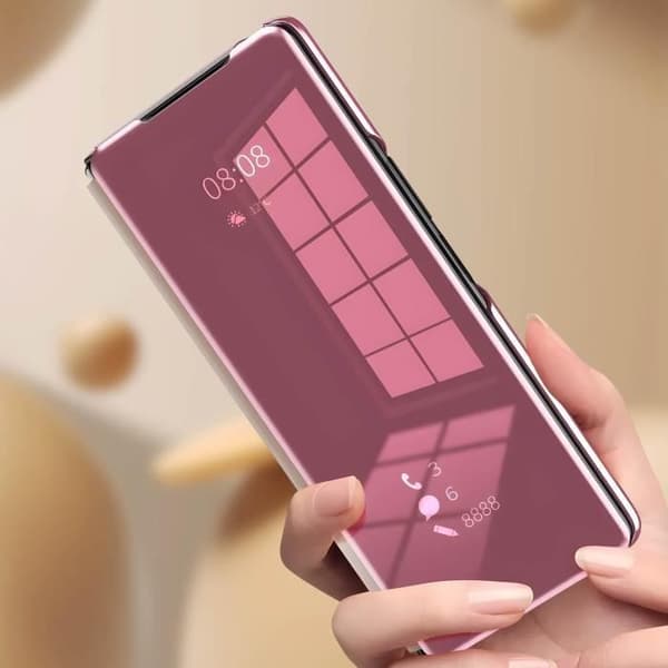Étui Clear View - AVIZAR - Samsung Galaxy Z Fold 5 - Rosa - Spegel effekt - Transparent lock