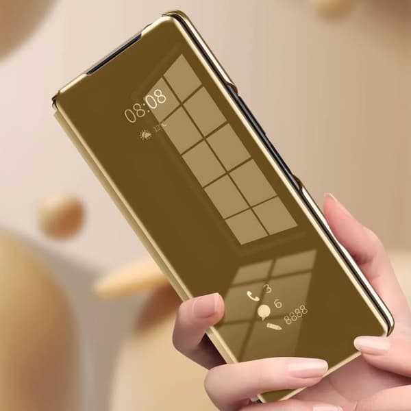 Clear View-fodral till Samsung Galaxy Z Fold 5 - AVIZAR - Hårt skal - Gul - Spegelflik - Stativfunktion