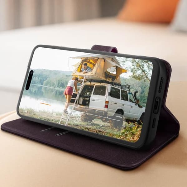 Fodral till iPhone 15 Pro Max - AVIZAR - Chesterfield - Lila - Videosupportfunktion - Plånbok