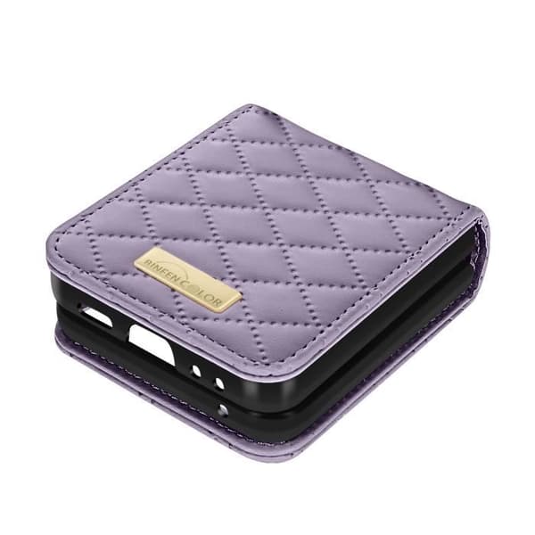 Telefonfodral - AVIZAR - Samsung Galaxy Z Flip 5 - Liknande läder med rhombiskt mönster - Lila - Hårdt