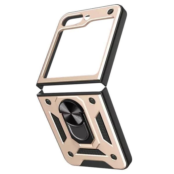 Fodral - AVIZAR - Samsung Galaxy Z Flip 5 - Stötsäker Hybrid - Metallring - Guldstöd