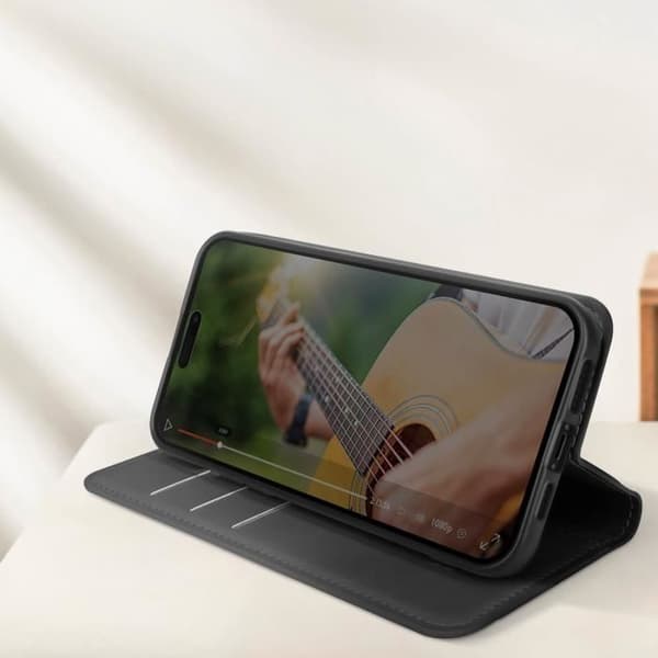 Fodral till iPhone 15 Plus Plånboksfunktion Plånboksställ Svart