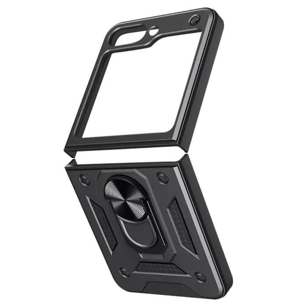 Fodral till Samsung Galaxy Z Flip 5 - AVIZAR - Skin ArmoRing - Hybrid Stötsäker - Metal Ring Support Svart