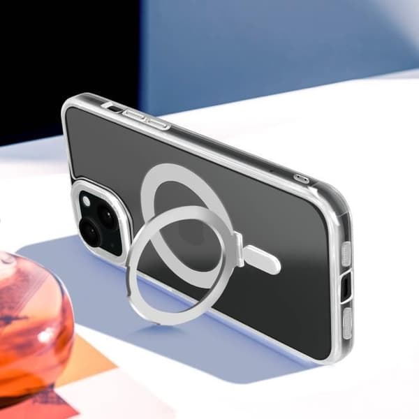 MagSafe-skal för iPhone 15 - AVIZAR - Vit Kontur - Silikon Gel - Magnetring - Förstärkt Skydd