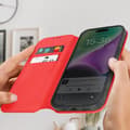 Miniatyrbild 3 av 4: Fodral till iPhone 15 - AVIZAR - Korthållare Video Support Magnetic Flip - Röd