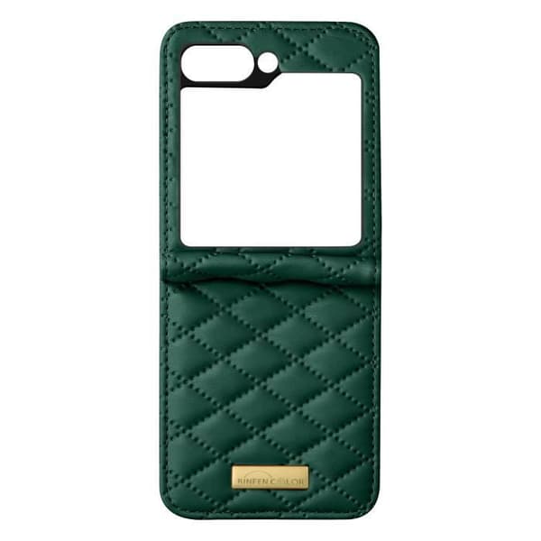 Telefonfodral - AVIZAR - Samsung Galaxy Z Flip 5 - Syntetiskt Skinn - Rutig Mönster - Grön