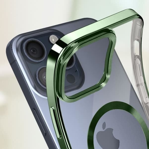 MagSafe Fodral för iPhone 15 Pro - AVIZAR - Silikon - Kameraskydd - Chrome Contour - Grön