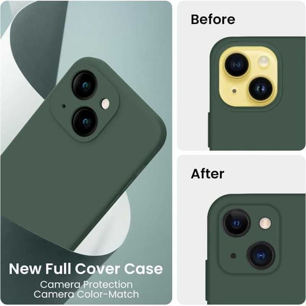 iPhone 14 Gummibelagd Mattgrönt Skal Kameraskydd Liquid - Grön