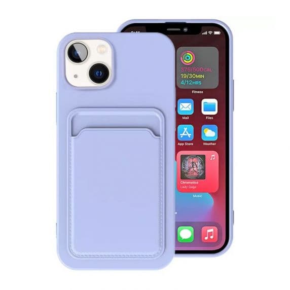 iPhone 15 Plus Silikonskal med Korthållare – Lila