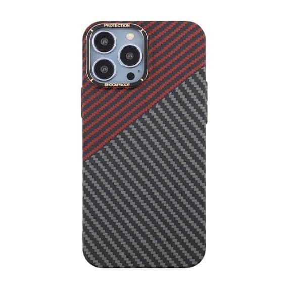 iPhone 13 Pro Max Kolfiber Skal – Röd & Svart
