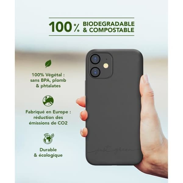 Svart biologiskt nedbrytbart fodral för iPhone 12 mini Just Green