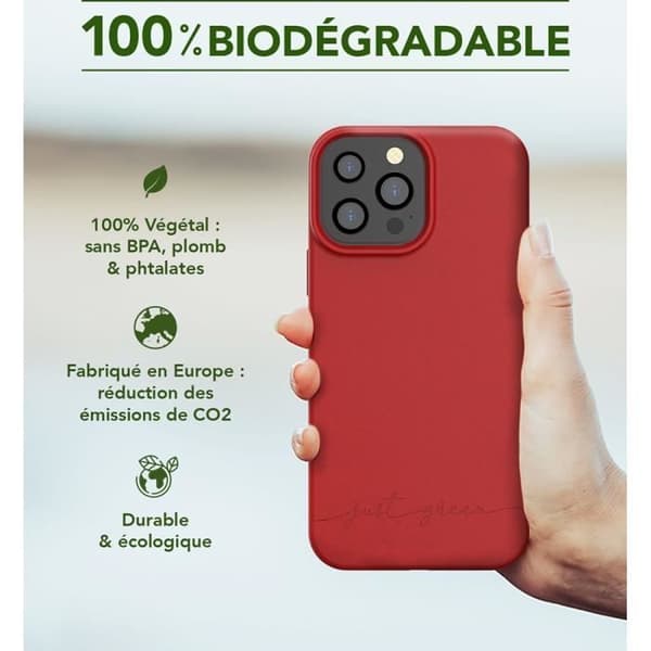 Rött biologiskt nedbrytbart skal för iPhone 13 Pro Max Just Green